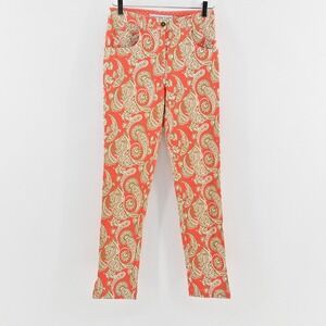 Gretchen Scott Paisley Pants Womens Size XS Red Orange Slim Stretch Cotton